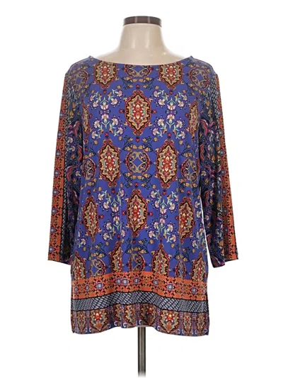 Pre-owned Susan Graver 3/4 Sleeve Blouse In Blue