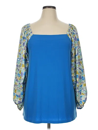 Pre-owned Susan Graver 3/4 Sleeve Blouse In Blue