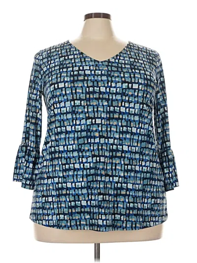 Pre-owned Susan Graver 3/4 Sleeve Blouse In Blue