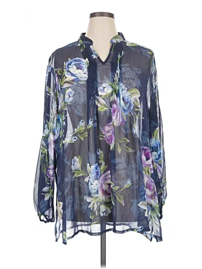Pre-owned Susan Graver 3/4 Sleeve Blouse In Blue