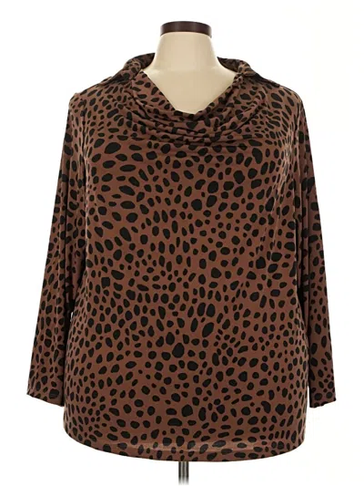 Pre-owned Susan Graver 3/4 Sleeve Blouse In Brown