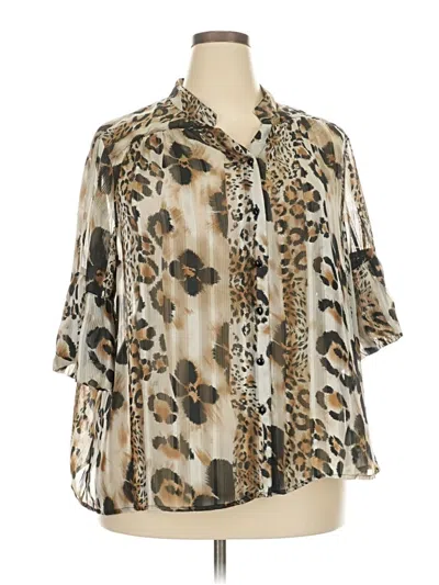 Pre-owned Susan Graver 3/4 Sleeve Blouse In Brown