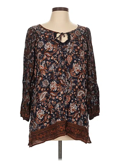 Pre-owned Susan Graver 3/4 Sleeve Blouse In Brown
