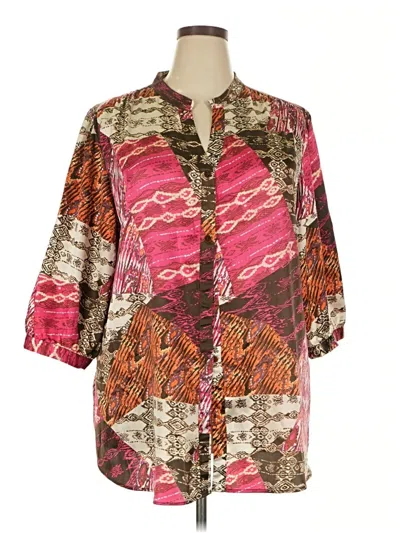 Pre-owned Susan Graver 3/4 Sleeve Blouse In Burgundy