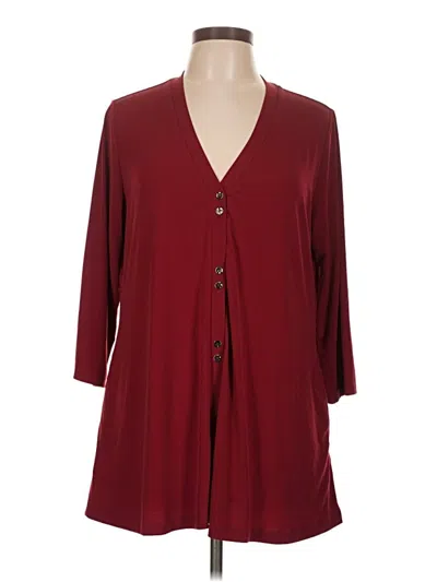 Pre-owned Susan Graver 3/4 Sleeve Blouse In Burgundy