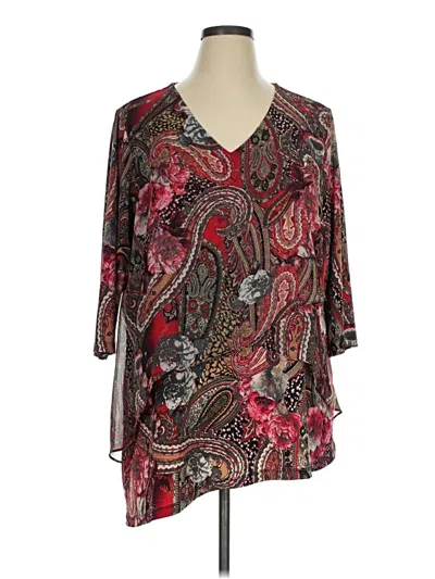 Pre-owned Susan Graver 3/4 Sleeve Blouse In Burgundy