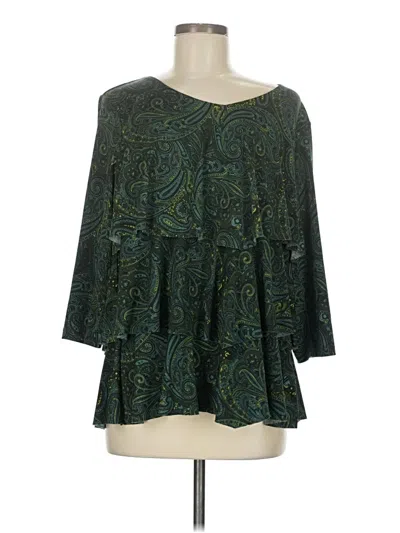 Pre-owned Susan Graver 3/4 Sleeve Blouse In Green