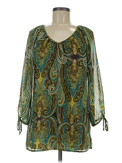 Pre-owned Susan Graver 3/4 Sleeve Blouse In Green