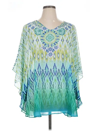 Pre-owned Susan Graver 3/4 Sleeve Blouse In Green