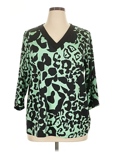 Pre-owned Susan Graver 3/4 Sleeve Blouse In Green