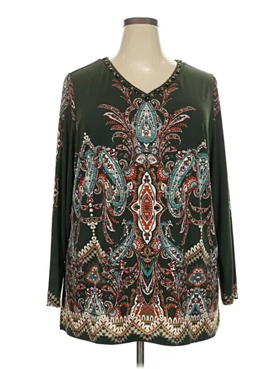 Pre-owned Susan Graver 3/4 Sleeve Blouse In Green