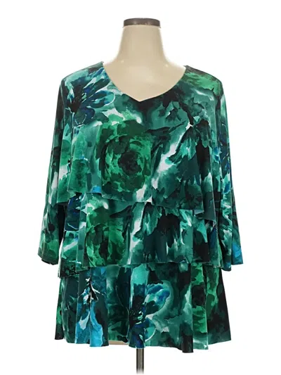 Pre-owned Susan Graver 3/4 Sleeve Blouse In Green