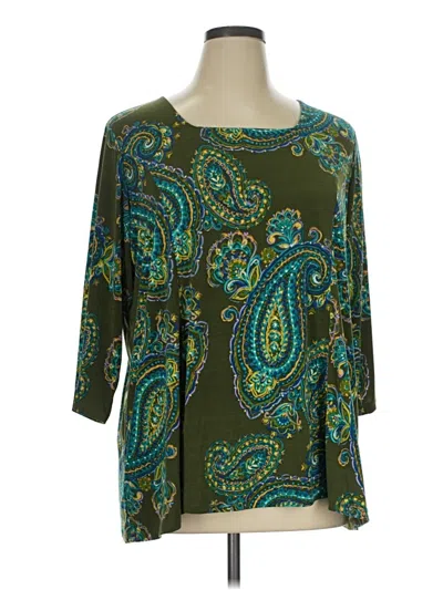 Pre-owned Susan Graver 3/4 Sleeve Blouse In Green