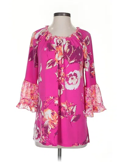 Pre-owned Susan Graver 3/4 Sleeve Blouse In Pink
