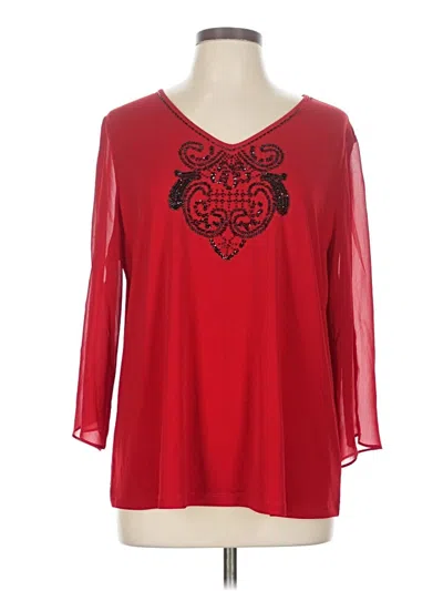 Pre-owned Susan Graver 3/4 Sleeve Blouse In Red