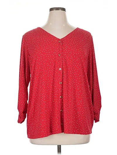 Pre-owned Susan Graver 3/4 Sleeve Blouse In Red