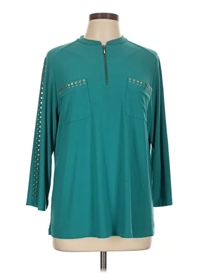 Pre-owned Susan Graver 3/4 Sleeve Blouse In Teal