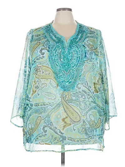 Pre-owned Susan Graver 3/4 Sleeve Blouse In Teal