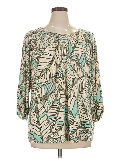 Pre-owned Susan Graver 3/4 Sleeve Blouse In Teal