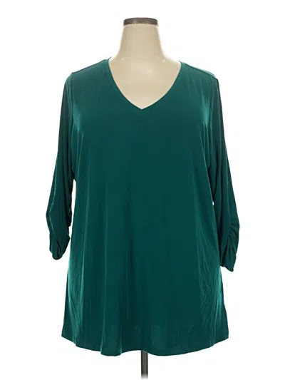 Pre-owned Susan Graver 3/4 Sleeve Blouse In Teal