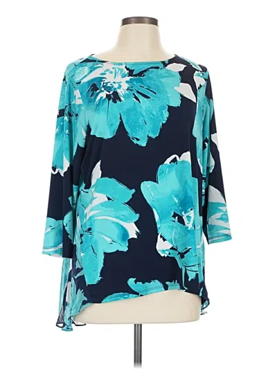 Pre-owned Susan Graver 3/4 Sleeve Blouse In Teal