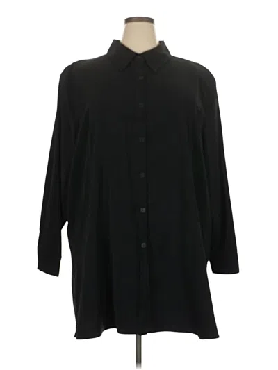 Pre-owned Susan Graver 3/4 Sleeve Button Down Shirt In Black