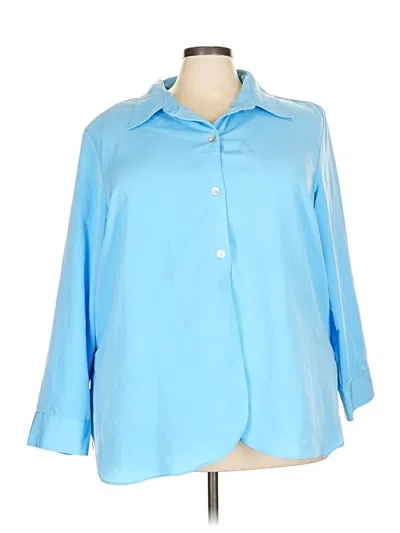 Pre-owned Susan Graver 3/4 Sleeve Button Down Shirt In Blue