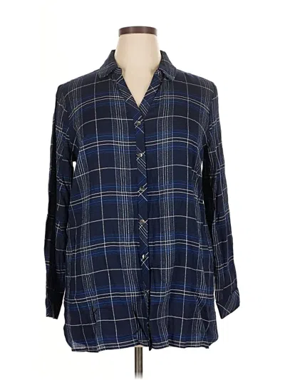 Pre-owned Susan Graver 3/4 Sleeve Button Down Shirt In Blue