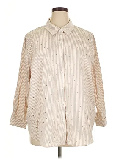 Pre-owned Susan Graver 3/4 Sleeve Button Down Shirt In Tan