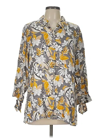 Pre-owned Susan Graver 3/4 Sleeve Button Down Shirt In Yellow