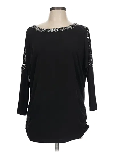 Pre-owned Susan Graver 3/4 Sleeve Top Black Boatneck Tops