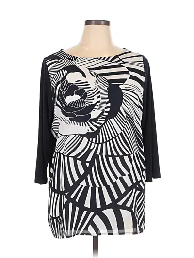 Pre-owned Susan Graver 3/4 Sleeve Top Black Boatneck Tops