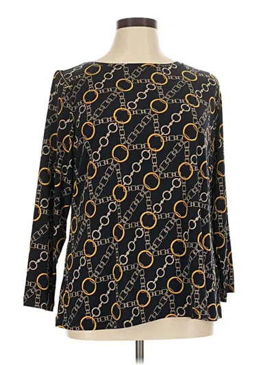 Pre-owned Susan Graver 3/4 Sleeve Top Black Boatneck Tops