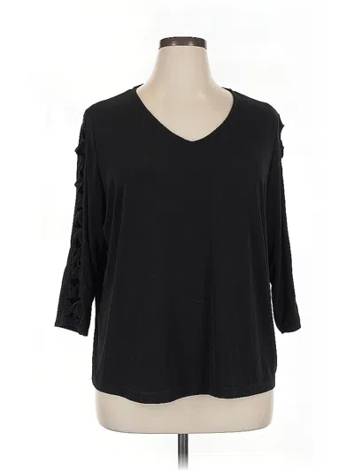 Pre-owned Susan Graver 3/4 Sleeve Top Black Cold Shoulder Neckline Tops