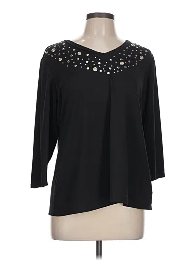 Pre-owned Susan Graver 3/4 Sleeve Top Black Open Neckline Tops