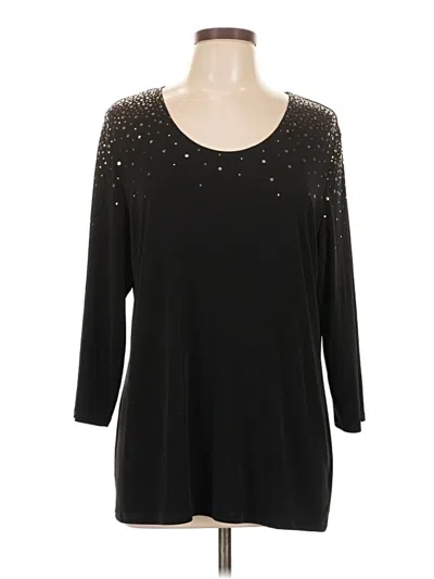 Pre-owned Susan Graver 3/4 Sleeve Top Black Scoop Neck Tops