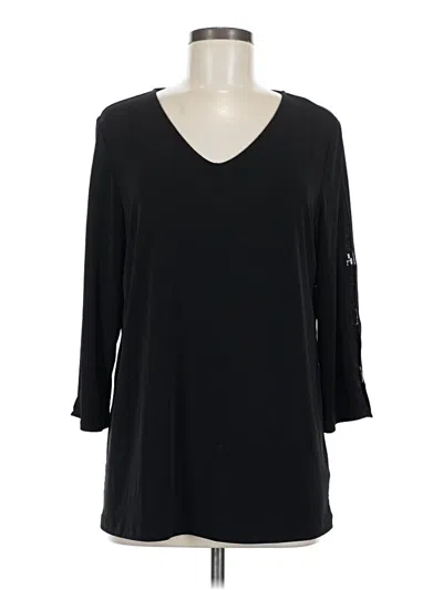 Pre-owned Susan Graver 3/4 Sleeve Top Black V-neck Tops