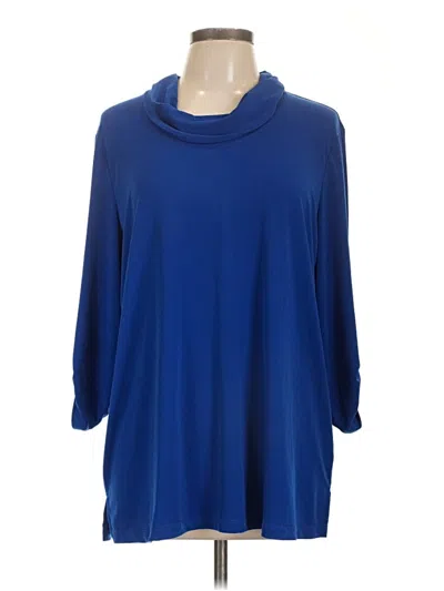 Pre-owned Susan Graver 3/4 Sleeve Top Blue Cowl Neck Tops