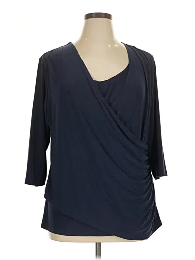 Pre-owned Susan Graver 3/4 Sleeve Top Blue One Shoulder Neckline Tops