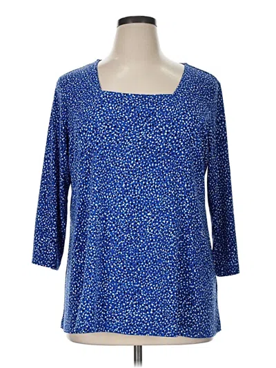 Pre-owned Susan Graver 3/4 Sleeve Top Blue Scoop Neck Tops