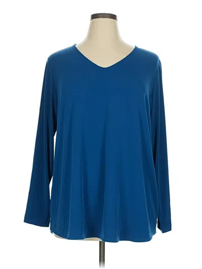 Pre-owned Susan Graver 3/4 Sleeve Top Blue V Neck Tops