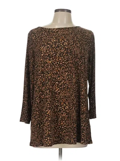 Pre-owned Susan Graver 3/4 Sleeve Top Brown Scoop Neck Tops
