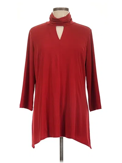 Pre-owned Susan Graver 3/4 Sleeve Top Burgundy Keyhole Neckline Tops