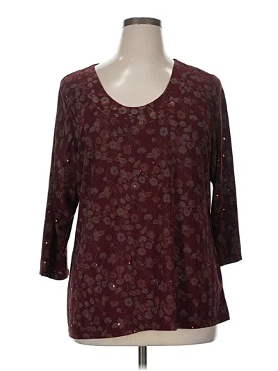 Pre-owned Susan Graver 3/4 Sleeve Top Burgundy Scoop Neck Tops
