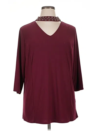 Pre-owned Susan Graver 3/4 Sleeve Top Burgundy V-neck Tops