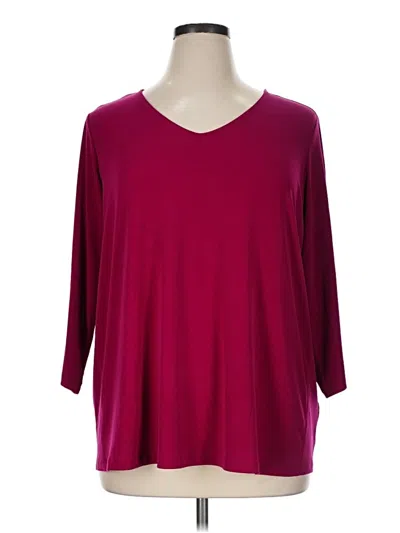 Pre-owned Susan Graver 3/4 Sleeve Top Burgundy V-neck Tops