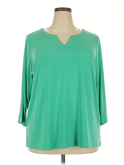 Pre-owned Susan Graver 3/4 Sleeve Top Green V-neck Tops