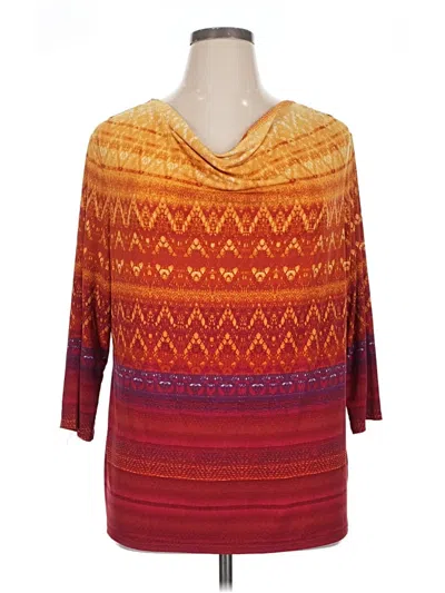 Pre-owned Susan Graver 3/4 Sleeve Top Orange Cowl Neck Tops