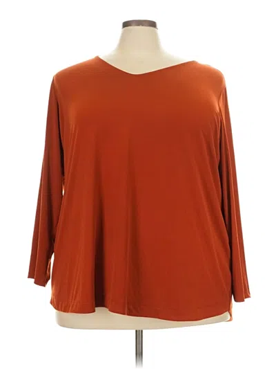 Pre-owned Susan Graver 3/4 Sleeve Top Orange Scoop Neck Tops