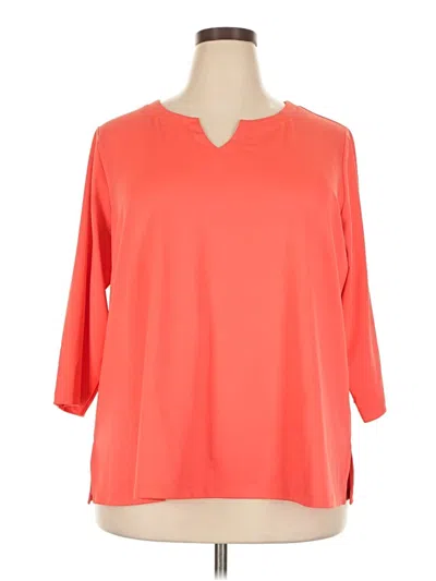 Pre-owned Susan Graver 3/4 Sleeve Top Orange V-neck Tops